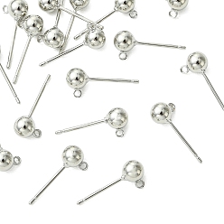 Plaqué Platine Véritable Apprêts de boucles d'oreilles à clous en laiton shegrace, ronde, avec boucle, sans cadmium et sans plomb et sans nickel, Platine plaqué, 7x5mm, Trou: 1.3mm, pin: 0.8x11 mm