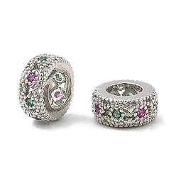 Платина Латунные микро проложить Цирконий Европейский бисером, плоско-круглые, бусины с большим отверстием, стойки покрытие, без кадмия и без свинца, долговечный, платина, 8x3.5 мм, отверстие : 4.2 мм