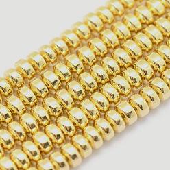 Plateado en Oro Electroplate no magnéticas de hematita sintética hebras de cuentas, aa grado, larga duración plateado, Rondana plana, oro chapado, 3x2 mm, agujero: 0.8 mm, sobre 223 unidades / cadena, 15.7 pulgada (40 cm)