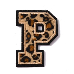 Letter P Polyester Computerized Embroidery Cloth Iron On Sequins Patches, Leopard Print Pattern Stick On Patch, Costume Accessories, Appliques, Letter.P, 60x43x1.5mm