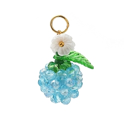 Темно-Голубой Прозрачные стеклянные подвески, яблоко, с золотыми 304 открытыми соединительными кольцами из нержавеющей стали, граненые, глубокое синее небо, 21x17.5x14.5 мм, отверстие : 4.6 мм