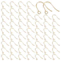 Настоящее золото 18K 200 шт 316 хирургические крючки для серег из нержавеющей стали, провод уха, с горизонтальной петлей, реальный 18 k позолоченный, 12~13 мм, отверстие : 1.8 мм, штифты : 0.7 мм