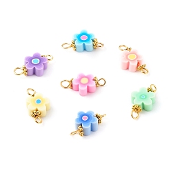 (52) Непрозрачная лаванда Соединители из полимерной глины ручной работы, с фурнитурой позолоченной латунной, цветок, разноцветные, 9.5x18.5x4 мм, отверстие : 2~3 мм