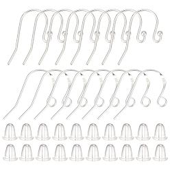 Серебро 16 шт. 2 стили 925 крючки для сережек из стерлингового серебра, с 925 штампом и 20шт. пластиковых гаек-ушей, серебряные, 20~21.5x11x1.5 мм, 21 датчик, штифты : 0.7 мм