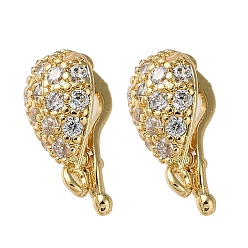 Настоящее золото 18K Реечное покрытие латунь микро паве прозрачный кубический цирконий твистер застежки, без кадмия и без свинца, слеза, долговечный, реальный 18 k позолоченный, 12x6x6.5 мм, отверстие : 1 мм, внутренний диаметр: 5x3 мм