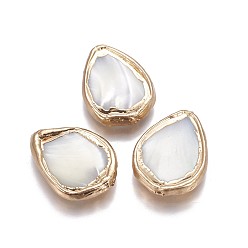 Золотой Стеклянные бусы, край позолоченный, слеза, 22.5~23x17x4~4.5 мм, отверстие : 0.8 мм