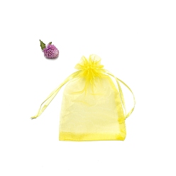 Желтый Прямоугольные сумки для хранения подарков из органзы на шнурке, желтые, 12x9 см