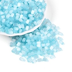 Светло-Голубой Стеклянный бисер в стиле волочильного станка, имитации кошачьего глаза , колонка, Небесно-голубой, 6~7x3.5~4 мм, отверстие : 1.2~1.6 мм, Около 3210 шт / фунт