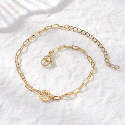 Настоящее золото 18K Латунное кольцо со словом «любовь» браслеты, браслеты-цепочки-скрепки для женщин, реальный 18 k позолоченный, 7-1/4 дюйм (18.4 см)