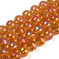 Шоколадный Прозрачные стеклянные бусины гальваническим пряди, граненые, круглые, цвет шоколада, 9~10 мм, отверстие : 1.3 мм, около 63~68 шт / нитка, 24.41~25.43'' (62~64.6 см)