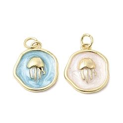 Jellyfish Латунные подвески, с эмалью, с целью перехода в кольце, золотые, медуза, 17.5x15x2.5~3.5 мм, отверстие : 3.2 мм