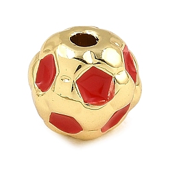 Красный Латунь эмаль бисера, футбол, реальный 18 k позолоченный, красные, 7.5~8x7.5 мм, отверстие : 1.6 мм