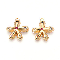 Разноцветный Латунные микро проложить кубического циркония подвески, , долговечный, без никеля , реальный 18 k позолоченный, красочный, 19~19.5x18x4 мм, отверстие : 1.5 мм