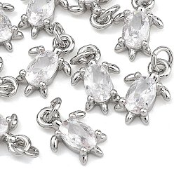 Real Platinum Plated SHEGRACE Brass Clear Cubic Zirconia Charms, Cadmium Free & Nickel Free & Lead Free, Turtle Charms, Real Platinum Plated, 11.5x8x3mm, Hole: 2mm