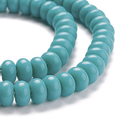 Turquoise K9 Glass Beads Strands, Imitation Jade Glass Beads, Rondelle, Turquoise, 8~8.5x4.5~5mm, Hole: 1.4mm, about 84pcs/Strand, 15.87 inch(40.3cm)