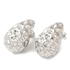 Платина Латунные кованые серьги-гвоздики в виде капель для женщин, без кадмия и без свинца, платина, 26x16 мм