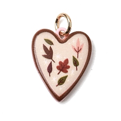Сердце Печать 304 подвески из нержавеющей стали, papayawhip, золотые, сердце с цветочным шармом, 19.5x15.5x3.7 мм, Перейти кольцо: 6x1 мм, внутренний диаметр: 4 мм