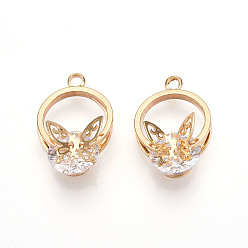 Настоящее золото 18K Латунные микро проложить кубического циркония подвески, без кадмия, без никеля и без свинца, бабочка, реальный 18 k позолоченный, 18x12x8~9.5 мм, отверстие : 1.6 мм