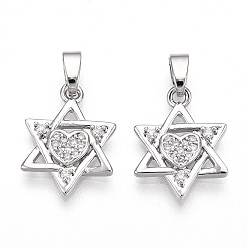 Платина Латунные микро проложить кубического циркония подвески, без кадмия и без свинца, звезды прелести, платина, 16~16.5x12~12.5x2~2.5 мм, отверстие : 2~2.5x5 мм
