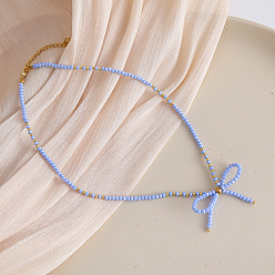 Васильковый Ожерелья из стеклянных бусин Feaceted Rondelle, Невыцветающие ожерелья-банты ручной работы для женщин, васильковый