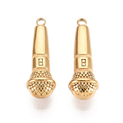 Настоящее золото 18K 304 подвески из нержавеющей стали, микрофон, ионное покрытие (ip), реальный 18 k позолоченный, 22x7x6 мм, отверстие : 1.6 мм