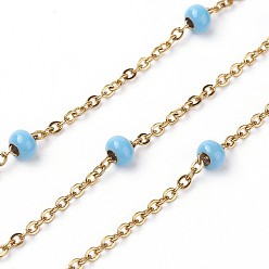 Светло-Голубой Ионное покрытие (ip) 304 кабельные цепи из нержавеющей стали, с бисером, эмаль и шпуля, пайки, Плоско-овальные, Небесно-голубой, 4.9x3.4 мм, около 32.8 футов (10 м) / рулон