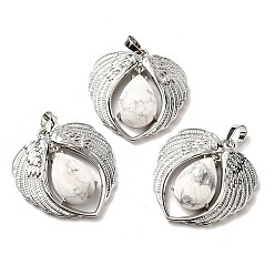 Говлит Подвески из натурального говлита в форме капли, крылатые прелести, с реечным покрытием выводы из латуни с платиновым напылением, без свинца и без кадмия, 36x34x8~8.5 мм, отверстие : 8x5 мм