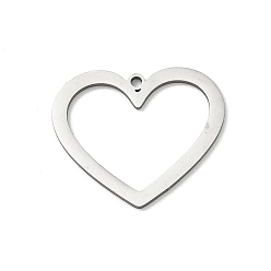 Color de Acero Inoxidable 201 colgantes de acero inoxidable, encantos del corazón, Corte con laser, color acero inoxidable, 21.5x25x1.5 mm, agujero: 1.5 mm