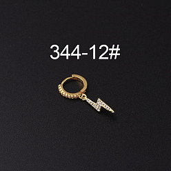 Lightning Bolt Серьги-кольца с микропаве из латуни и прозрачным кубическим цирконием для крепления на хрящ, золотые, удар молнии, 35x9 мм