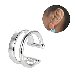 Platinum 925 Sterling Silver Cuff Earrings, Simple Double Layer Ear Holeless Versatile Earrings for Women, Platinum, 12.5x12mm, 6.5mm Inner Diameter