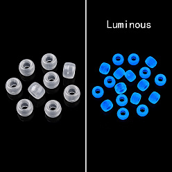 Белый Прозрачные и светящиеся пластиковые бусины, матовые, бусины вороны, Пони бусины, светится в темноте, баррель, белые, 9x6 мм, отверстие : 3.8 мм, Около 1900 шт / 500 г