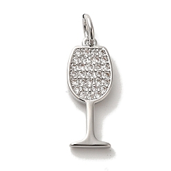 Платина Кубические подвески из латуни с микропаве, реальный 18 k позолоченный, Мартини чары, бокал прелести, без кадмия и без свинца, платина, 18x7x1.5 мм, отверстие : 3 мм