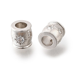 Платинированный 925 бусины из стерлингового серебра с микропаве, прозрачные бусины из кубического циркония, колонка с солнцем, Реальная платина, 7x7 мм, отверстие : 3 мм