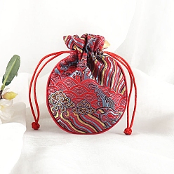 Красный Шелковые сумки на шнурке, подарочная упаковка ювелирных изделий мешок для сережек упаковка браслета, плоско-круглые, красные, 12.5x10.5 см