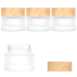 Weiß Glasglasflasche, mit pp schraubenabdeckung, mit Holzmuster, Nachfüllbare Kosmetikflasche, Kolumne, weiß, 35x33 mm, Bohrung: 22 mm, Kapazität: 10 g