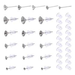 Stainless Steel Color 304 Stainless Steel Post Stud Earring Settings, for Pointed Back Xilion Rivoli Rhinestone, with Silicone Ear Nuts, Stainless Steel Color, Stud Earring Settings: 500pcs, Ear Nuts: 500pcs