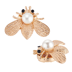 Light Gold 2шт. запонки из сплава в виде пчел, с горным хрусталем и пластиковой жемчужиной, золотой свет, 30x39x16.5 мм