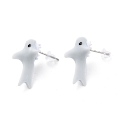 White Cute Whale Resin Stud Earrings, Animal Earrings with Alloy Pin for Women, White, 23.5x13.5x12mm, Pin: 0.6mm