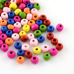 Mixed Color Dyed Natural Wood Beads, Round, Mixed Color, 6~7x5mm, Hole: 2mm, about 6944pcs/500g