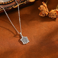 Silver Summer Beach Brass Pave Clear Cubic Zirconia Hollow Tortoise Pendant 304 Stainless Steel Cable Chain Necklaces for Women, Silver, 15.75 inch(40cm)