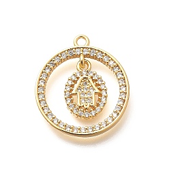 Hamsa Hand Латунные микро проложить кубического циркония подвески, без кадмия, без никеля и без свинца, реальный 18 k позолоченный, кольцо прелести, хамса рука, 21x18x3 мм, отверстие : 1.5 мм