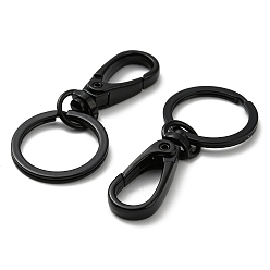 Electrophoresis Black Alloy Keychain Clasp Findings, with Iron Split Key Rings, Electrophoresis Black, 60x28mm
