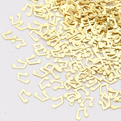Golden Brass Cabochons, Nail Art Decoration Accessories, Musical Note, Golden, 2.5x2.5x0.1mm, about 10000pcs/bag