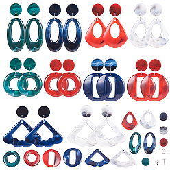 Mixed Color DIY Making, Acrylic Pendants and 304 Stainless Steel Stud Earring Findings, Mixed Color, 41x33.5x5mm, Hole: 1.5mm