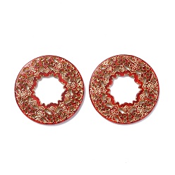 Orange Red Plating Acrylic Pendants, Metal Enlaced, Hollow Flat Round/Donut Charms, Orange Red, 58x5mm, Hole: 2mm, about 42pcs/500g