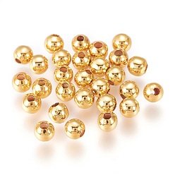 Golden Messing Perlen, langlebig überzogen, Runde, golden, 3x2.5 mm, Bohrung: 1.2 mm, 200 Stück / Set