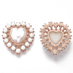 Mixed Color Alloy Flat Back Cabochons, with ABS Plastic Imitation Pearl Beads, Rose Gold, Heart, Mixed Color, 29x27x8mm