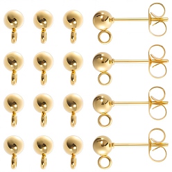 Золотой 40шт. 304 фурнитура для сережек-гвоздиков с шариковым штифтом из нержавеющей стали, с вертикальными петлями и 316 штифтом из хирургической нержавеющей стали и 40 ушными гайками, золотые, 15x7x4 мм, отверстие : 1.8 мм, штифты : 0.7 мм