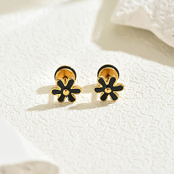 Золотой 201 серьги-гвоздики с эмалированными цветами из нержавеющей стали, золотые, 8x9 мм