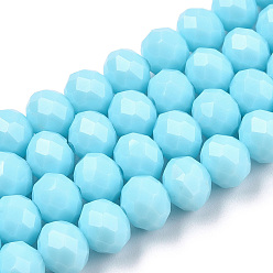 Light Sky Blue Opaque Solid Color Glass Beads Strands, Faceted, Rondelle, Light Cyan, 8x6mm, Hole: 1mm, about 72pcs/strand, 16.14 inch(41cm)